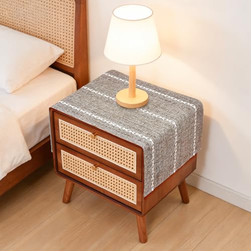 NEWISHER Rustic Farmhouse Embroidered Small Rectangle Tablecloth, Jacquard Striped Table Cloth Washable Fabric Dining Table Cover for Nightstand, Bedside Table, End Table (15x35 Inch), Coffee - color: Coffee, size: 35" x 15" (Rectangular)