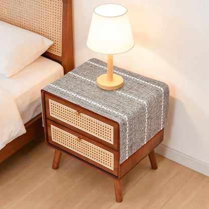 NEWISHER Rustic Farmhouse Embroidered Small Rectangle Tablecloth, Jacquard Striped Table Cloth Washable Fabric Dining Table Cover for Nightstand, Bedside Table, End Table (15x35 Inch), Coffee - color: Coffee, size: 35" x 15" (Rectangular)