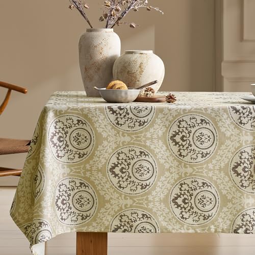 Retro Brown Floral Rectangle Tablecloth: Linen Printed Farmhouse Table Cloth - Chocolate Damask Pattern on Burlap Textured Fabric Outdoor Table Cover for Kitchen,Dining,Party,Picnic Decor, 55x120 Inch - color: Damask Brown, size: 120" x 55" (Rectangular)