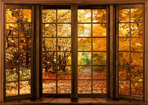 7x5 FT Fall Photo Backdrop Fall Window Backdrop Autumn Forest Natural Landscape Thanksgiving Day Photography Background Newborn Party Decoration Bannerwall Photo Booth Props