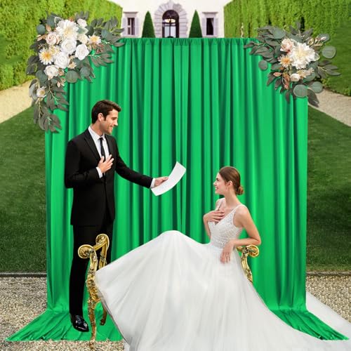 10ft x 10ft Green Backdrop Curtains for Parties, Fabric Satin Background Curtain with Rod Pockets for Weddings, Birthday, Baby Shower, Photography, Graduation Party Backdrop Drapes, 2 Panels - color: Green