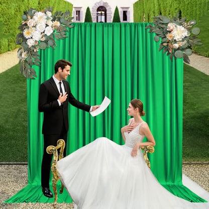 10ft x 10ft Green Backdrop Curtains for Parties, Fabric Satin Background Curtain with Rod Pockets for Weddings, Birthday, Baby Shower, Photography, Graduation Party Backdrop Drapes, 2 Panels - color: Green