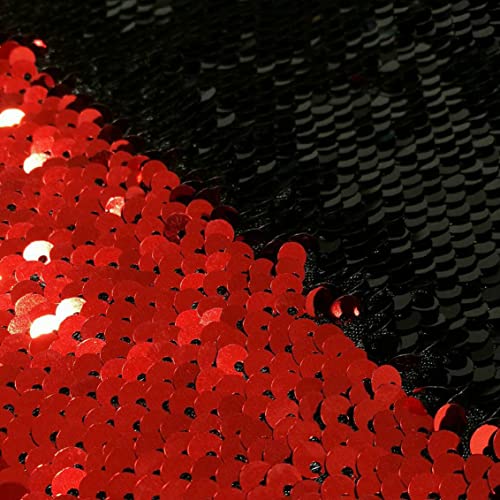 DUOBAO Black to Red Reversible Sequin Fabric by The Yard 6 Feet Two Tone Mermaid Sparkly Colorful Easily Flip Up Fabrics 5mm DIY Sewing Clothes,Tablecloth Runner,Backdrop for Dress - color: Black to Red, size: 2 Yards