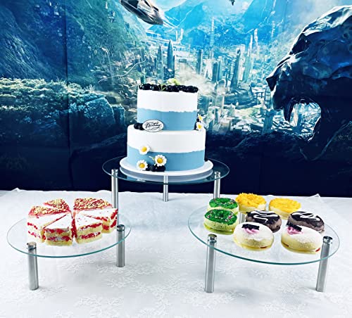 3 Pcs Round Tempered Glass Cake Stands Set 8 10 13 Inch Cupcake Display Stand Plate for Dessert Table Serving Platter - size: 3 Pack Round