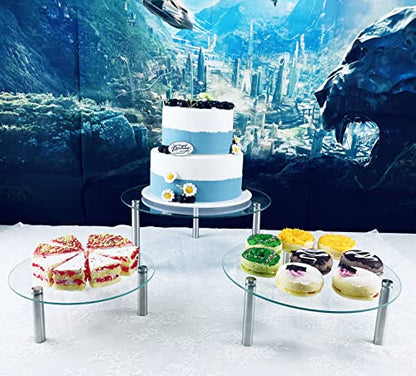 3 Pcs Round Tempered Glass Cake Stands Set 8 10 13 Inch Cupcake Display Stand Plate for Dessert Table Serving Platter - size: 3 Pack Round