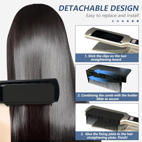 Flat Iron Comb Attachment Clip On, 500 Degrees High Temperature Resistant Material, Professional or Home Use Compact Hair Styling Tool (Black)