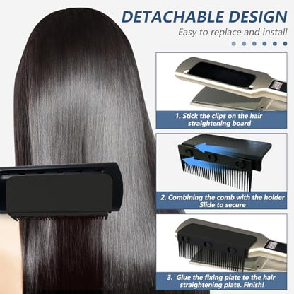 Flat Iron Comb Attachment Clip On, 500 Degrees High Temperature Resistant Material, Professional or Home Use Compact Hair Styling Tool (Black)
