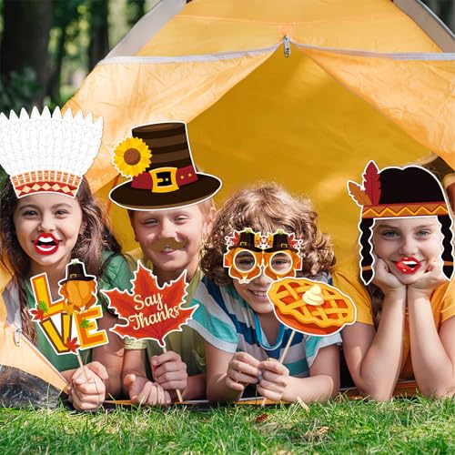 OURUOLA Fall-Thanksgiving Orange Party-Decorations Photo-Booth Props - 25pcs Diy Funny Glasses,Pumpkin Turkey Maple Leaves Photography,Kids Adults Friendsgiving Autumn Birthday Baby Shower Supplies - color: Fall Photo Booth Props 25pcs