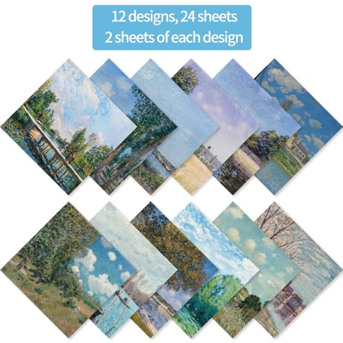 6x6" 160gsm Cardstock Single Sided Scrapbooking 24 Papers Pad Vintage Decoupage Scrapbook Kit Patterned Paper Junk Journal Supplies Journaling Supply Scrap Paper Crafting. Famous Paintings - color: 24sheets-famous paintings