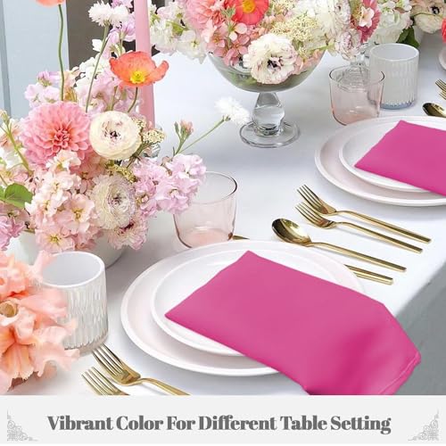PLOYMONO Fuchsia Heavy Duty Cloth Napkins - 17 x 17 Inch Solid Washable Polyester Dinner Napkins - Set of 8 Napkins with Hemmed Edges - Great for Weddings, Parties, Banquet, Spring, Mother's Day - color: Fuchsia