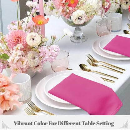 PLOYMONO Fuchsia Heavy Duty Cloth Napkins - 17 x 17 Inch Solid Washable Polyester Dinner Napkins - Set of 8 Napkins with Hemmed Edges - Great for Weddings, Parties, Banquet, Spring, Mother's Day - color: Fuchsia
