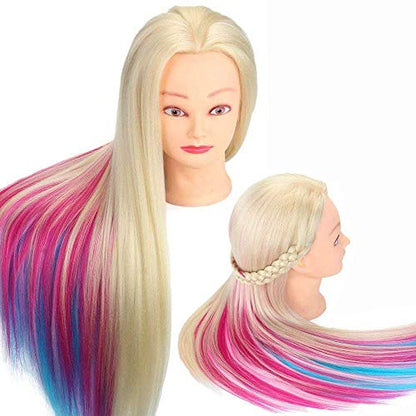 Beauty Star 29" Colorful Mannequin Head with 100% Syntheic Hair, Doll Head for Hair Styling and Braiding Practice, Professional Bride Cosmetology Training Manikin Head with Clamp Stand Updo Kit - color: Colorful