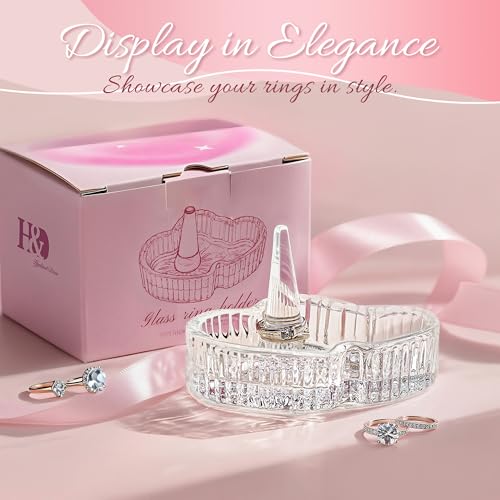 H&D HYALINE & DORA Crystal Heart Ring Holder Engagement Wedding Ring Holder For Jewelry, Christmas Birthday Gifts for Women,Her,Best Friend - color: Clear，Heart-2
