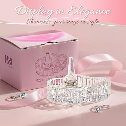 H&D HYALINE & DORA Crystal Heart Ring Holder Engagement Wedding Ring Holder For Jewelry, Christmas Birthday Gifts for Women,Her,Best Friend - color: Clear，Heart-2