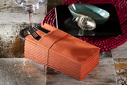 Moyes Home Terracotta Disposable Dinner Napkins with Pocket - Linen-Feel Pre-Folded Cloth-Like Paper Napkins for Silverware, Weddings, Dinner Parties, 16x16 in, Pack of 50 - color: Terracotta
