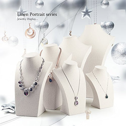 Oirlv Linen Necklace Display Bust 3D Necklace Organizer Jewelry Display Holder (H-15.28inches) - size: H-15.28inches
