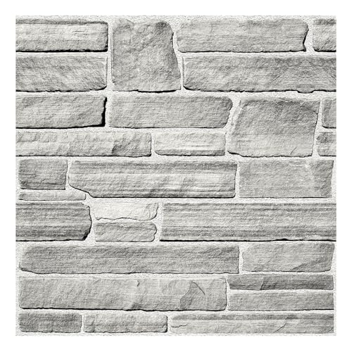 COMSTICKC Peel and Stick Faux Stone Wall Sticker Wall Panels, 10 Pcs 12" x 12", Not Real Stone, Ultra-Light Thin PVC Rock Adhesive Decorative Tiles Wall Covering Wallpaper Interior Decor, Gray - color: Gray Stone - 2