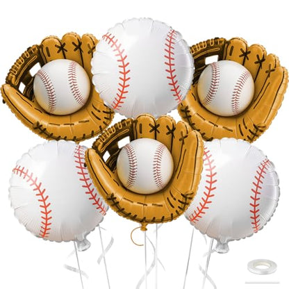 Biapian Baseball Balloons Foil, 18 Inch Round Baseball and Glove Balloon, 6 Pcs Large Sports Balloons Helium for Boys Men Baseball Party Decorations Birthday Party Sports Theme Party Supplies - style: Baseball