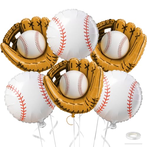 Biapian Baseball Balloons Foil, 18 Inch Round Baseball and Glove Balloon, 6 Pcs Large Sports Balloons Helium for Boys Men Baseball Party Decorations Birthday Party Sports Theme Party Supplies - style: Baseball