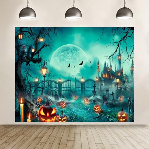 Happy Halloween Party Photo Background - 10x8ft Scary Cemetery Graveyard Skeleton Spooky Ghost Banner Decorations for Kids & Adults - size: 10x8ft