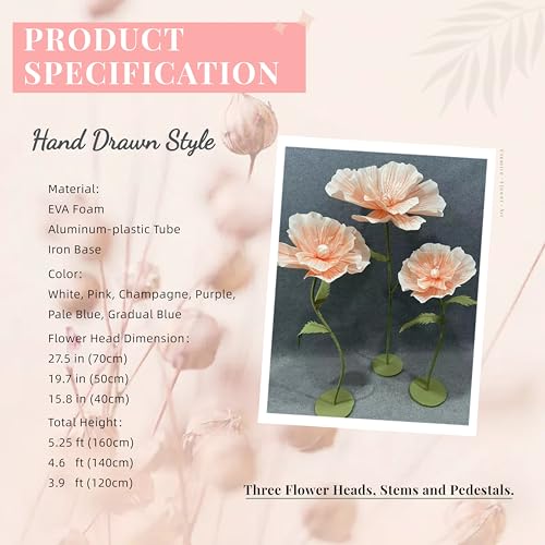 SAVITO Giant Flowers for Backdrop 5.58ft Huge EVA Artificial Flowers, Wedding Decorations for Reception Artificial Spring Flowers Outdoor Party Decor Shop Window Flower Display Home Decor (3P*Orange) - color: 3p*orange