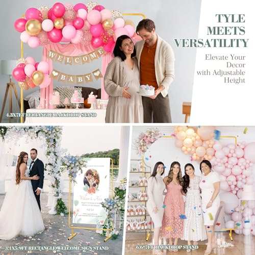 WellSign 6.6FTx6.6FT Wedding Balloon Arch Backdrop Stand, Gold Square Rectangular Metal Background Arch Frame for Garden Flower Arch, Birthday, Baby Shower Parties Decoration