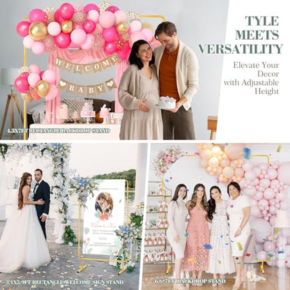 WellSign 6.6FTx6.6FT Wedding Balloon Arch Backdrop Stand, Gold Square Rectangular Metal Background Arch Frame for Garden Flower Arch, Birthday, Baby Shower Parties Decoration