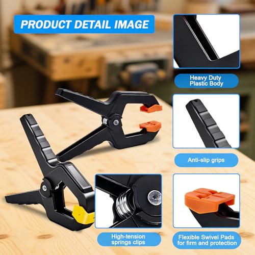 16 Pack Spring Clamps Plastic Clamp for Woodworking 3.5in Clips Heavy Duty for Backdrop Clips Tarp Holder Photography Backdrops Clip for Crafts Orange Head with Black - size: Orange Head with Black-16PCS