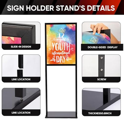Sign Holder Stand, heavy Duty Pedestal poster stand for display,22×28 inch slide-in double sided banner poster sign holder floor stand for indoor Display (22×28)