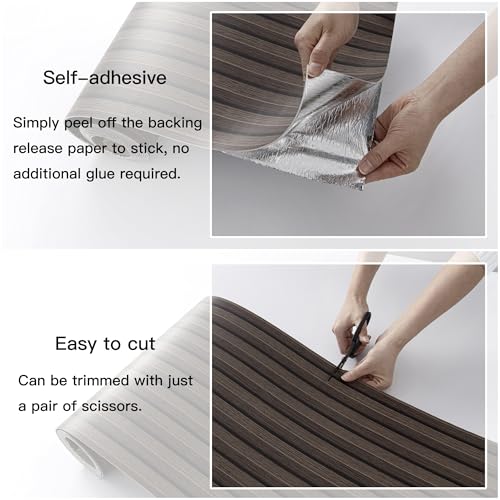 Peel and Stick PVC Slat Wall Panels, Wood Grain Self-Adhesive Soundproof Moisture-Resistant Paneling, 3D Faux Wood Panels for Bedroom Bathroom Walls & Ceilings 118"x15.75"(Dark Walnut,13Sq.ft) - color: Dark Walnut