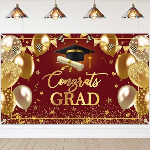Avezano Graduation Banner Congrats Grad Class of 2026 Backdrop Maroon Gold Congratulation Backdrop for 2026 Graduation Party Decorations High School College Prom Background 6x3.6 ft - color: Maroon Gold, size: 6x3.6 ft