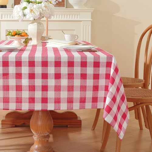 Gingham Tablecloth Rectangle Table Cloth Heavy Duty Cotton Checkered Table Cover Buffalo Plaid Tablecloths for Spring Picnic Kitchen Dining, Red and White,55 * 55 inch - color: Red, size: 55" x 55" (Square)
