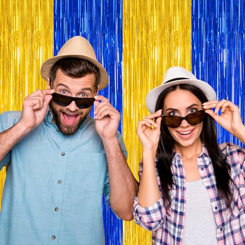 2 Pack Graduation Backdrop, 3.28 FT x 7.05 FT Class of 2026 Decorations, Blue Gold Fringe Curtains Tinsel Backdrop Party Streamer, Metallic Blue and Gold Graduation Decorations 2026 - color: Blue Gold, size: 2 PCS
