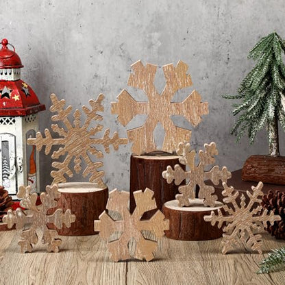 Huwena 6 Pcs Winter Tiered Tray Decor Snowflake Table Signs Hello Winter Wood Blocks Farmhouse Let It Snow Wood Decor for Table Shelf (Rustic Style) - style: Rustic Style