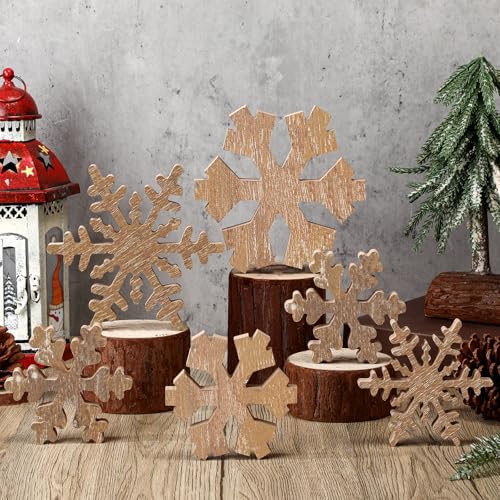 Huwena 6 Pcs Winter Tiered Tray Decor Snowflake Table Signs Hello Winter Wood Blocks Farmhouse Let It Snow Wood Decor for Table Shelf (Rustic Style) - style: Rustic Style