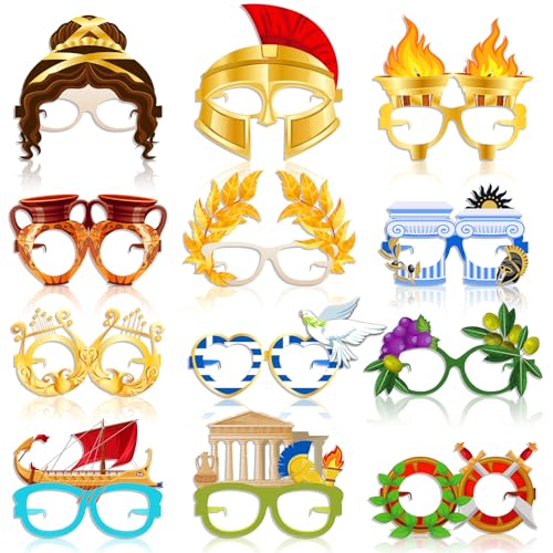 36 Pcs Greek Mythology Decor Ancient Greece Theme Eyeglasses Paper Glasses Frame Greece Photo Booth Props Greek Party Favors Toga Decorations for Greece God Birthday Party Supplies - style: Greek