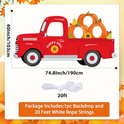 Thanksgiving Photo Prop Photography Pumpkin Photo Backdrop Banner Fall Harvest Party Decoration Truck Background for Autumn Festival Friend Giving Birthday Party Favors Supplies(40 x 74.8 Inch)