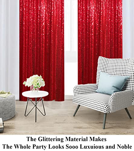 Partisout 2-Pack Red Sequin Backdrop Curtain 2ftx7ft - Party Glitter Photo Background for Weddings, Birthdays, TikTok Videos - color: Red, size: 2ftx7ftx2pcs