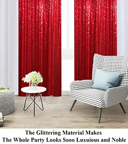 Partisout 2-Pack Red Sequin Backdrop Curtain 2ftx7ft - Party Glitter Photo Background for Weddings, Birthdays, TikTok Videos - color: Red, size: 2ftx7ftx2pcs