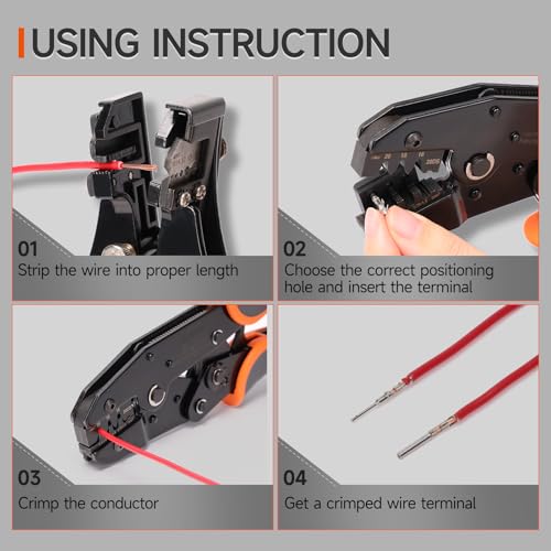 iCrimp Deutsch Ratchet Crimp Tool with Precise Positioning, Open Barrel Crimper for DT Connector Size 12 Stamped Contacts, 14, 12 AWG, Automotive Wiring Repair