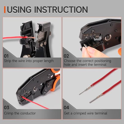 iCrimp Deutsch Ratchet Crimp Tool with Precise Positioning, Open Barrel Crimper for DT Connector Size 12 Stamped Contacts, 14, 12 AWG, Automotive Wiring Repair
