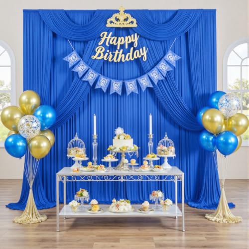10ftx12ft Wrinkle Free Royal Blue Backdrop Curtain, 2 Panels 12FT Height Royal Blue Wedding Backdrop Drapes, Silky Polyester Back Drop Cloth for Birthday Photography Background Party Backdrop Draping - color: Royal blue, size: W5' x H12'(2 panels)