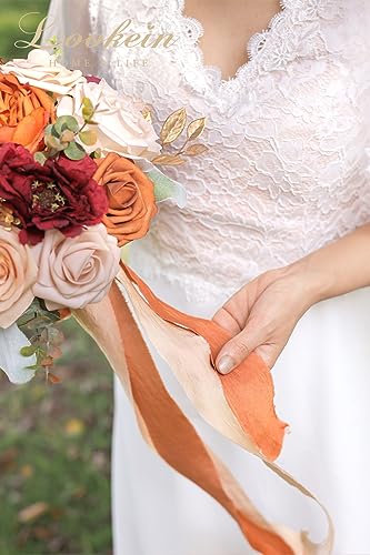 Lookein Set of 4 Bridesmaid Bouquet for Wedding 7 Inch Artificial Flowers Bouquet Wedding Bouquet Bridal Bouquet Tossing Bouquet for Wedding Ceremony Anniversary Bridal Shower, Chic Terracotta - color: 7" Chic Terracotta