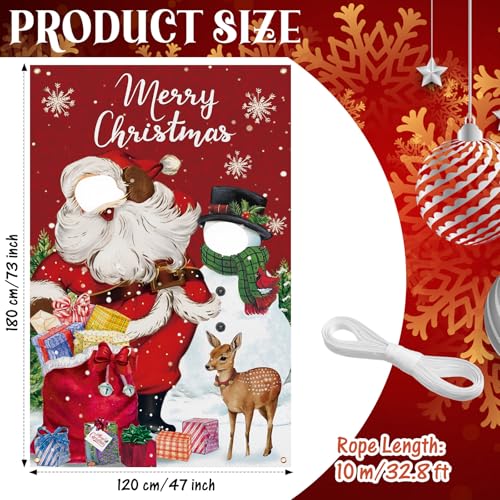 Lunmon 6 x 4 ft Christmas Photo Booth Prop Head Cutout Red Christmas Door Cover Banner Santa Claus Photography Backdrop Snowman Backdrop Xmas Background Party Decoration - color: Christmas Party