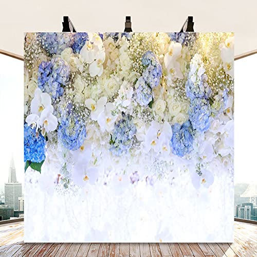 AOFOTO 8x8ft Beautiful White Blue Flowers Background for Wedding Photography Ladies Tea Party Girls Portrait Lovers Annivery Floral Backdrop Valentine Kids Adults Woman Mom Photo Studio Props - size: 8x8ft