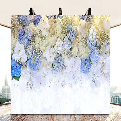 AOFOTO 10x10ft Beautiful White Blue Flowers Background for Wedding Photography Ladies Tea Party Girls Portrait Lovers Annivery Floral Backdrop Valentine Kids Adults Woman Mom Photo Studio Props - size: 10x10ft