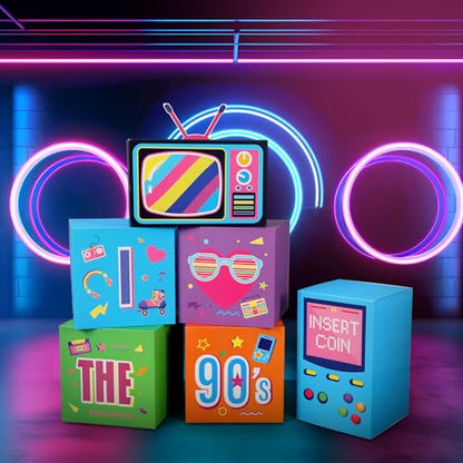 Amyhill 6 Pcs Large 90s Party Decorations Hip Hop Favor Set Paper Party Boxes Novelty Disco Theme Decoration for Retro 1980s 1990s Theme Birthday Neon Disco Music Supplies - style: 90s