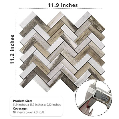 STICKGOO Herringbone Peel and Stick Backsplash, 10 Sheets PVC Kitchen Backsplash, Faux Wood Stick on Tiles for Kitchen - color: Gold wood grain marble