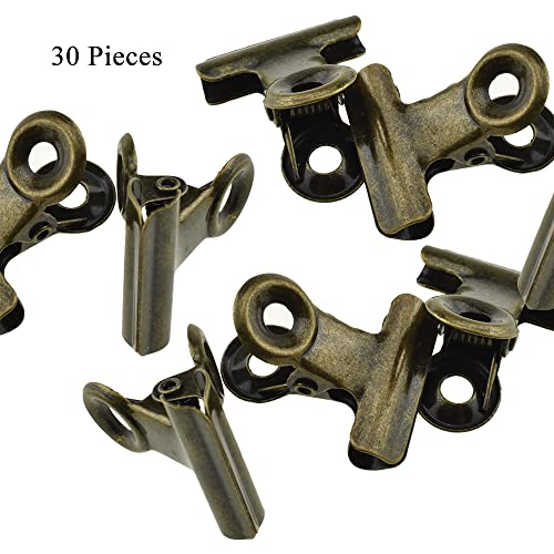 HAHIYO 0.87inch Brown Bulldog Clips Metal File Hinge Binder Clips Clamps Save Space Strong Spring Jaws Rock Solid Grip Book Lay Flat Deburred Edge for Hang Photos Wall Grid Dog Food 30PCS - size: Brown-0.87in-30P