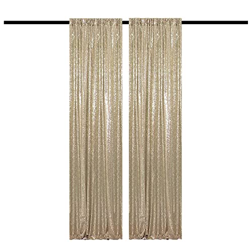 Champagne Gold Sequin Backdrop Curtains Glitter Drapes 2FT x 8FT 2 Panels for Wedding Birthday Party Decorations Bridal Baby Shower Party Supplies Sparkly Photography Background - color: Champagne, size: 2FTx8FT-2PCS